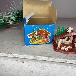 Vintage Shiny Brite Miniature Plastic Christmas Nativity Set w/ IOB Hong Kong